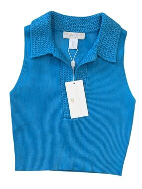 NWT Caroline Constas Ribbed Crochet Trim Sleeveless Cropped Top